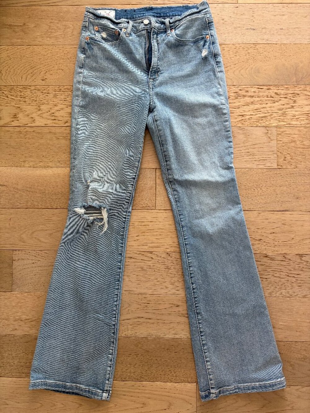 Gap High Rise Distressed Flare Jeans Light Wash Size 10T Tall